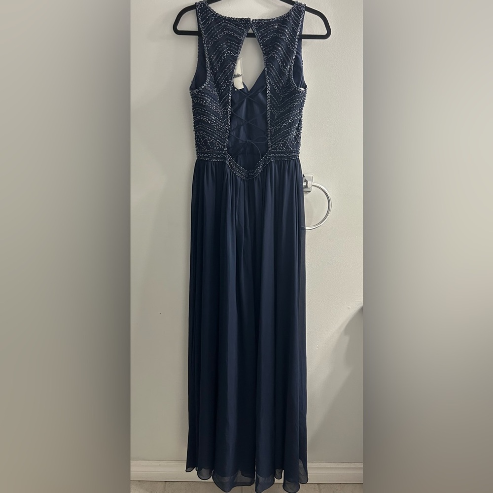 NWT ADRIANNA PAPELL PLATINUM navy event dress prom dress bridesmaid formal - Picture 4 of 17